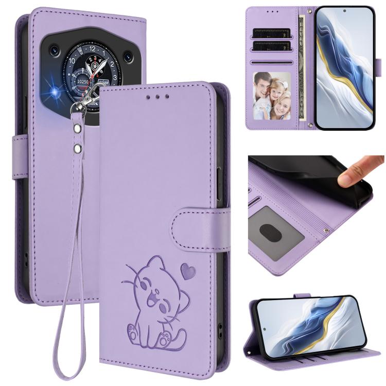 Embossed Heart Cat Leather Phone Case with Hand Strap, For Cubot A40, For Cubot P90, For Cubot A30, For Cubot A20