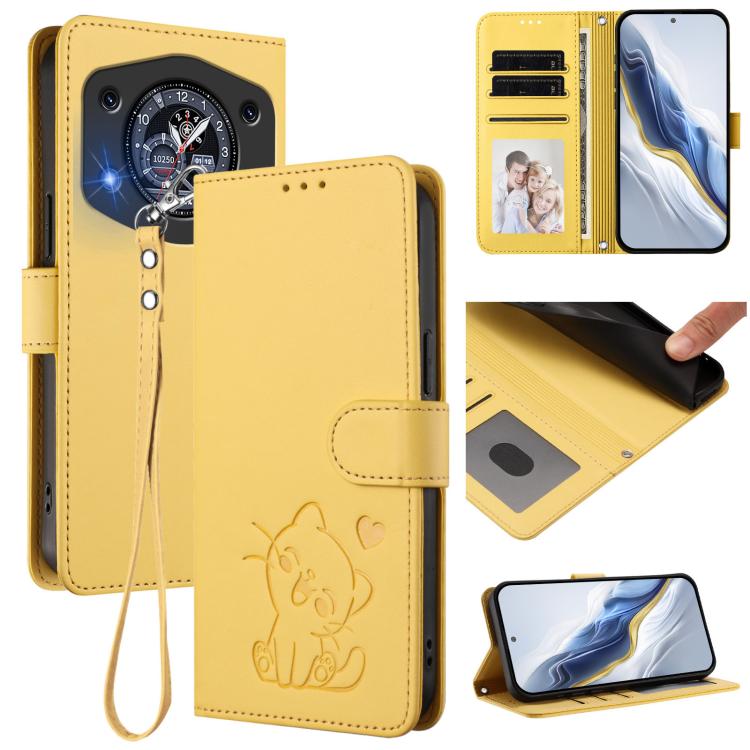 Embossed Heart Cat Leather Phone Case with Hand Strap, For Cubot A40, For Cubot P90, For Cubot A30, For Cubot A20