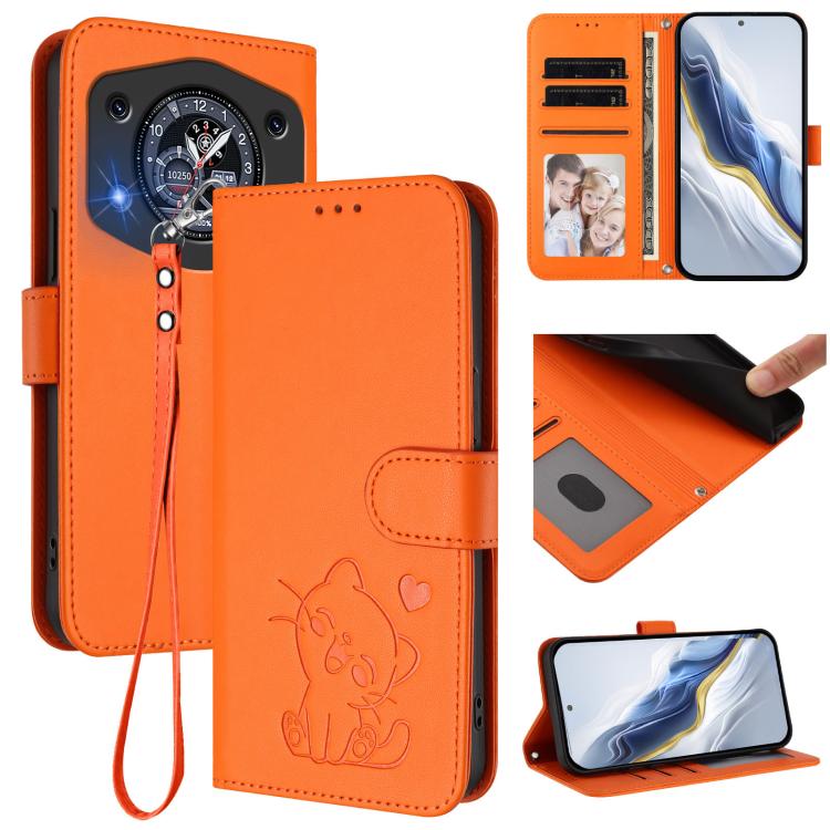 Embossed Heart Cat Leather Phone Case with Hand Strap, For Cubot A40, For Cubot P90, For Cubot A30, For Cubot A20