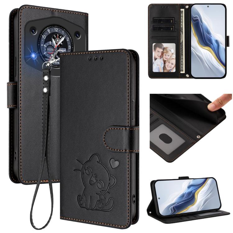 Embossed Heart Cat Leather Phone Case with Hand Strap, For Cubot A40, For Cubot P90, For Cubot A30, For Cubot A20
