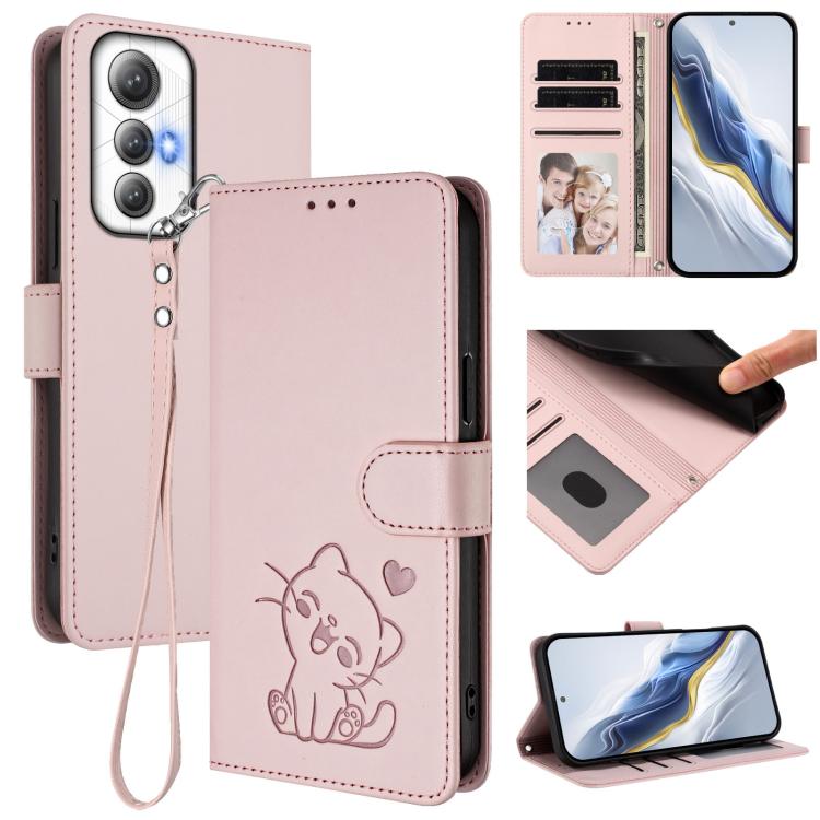 Embossed Heart Cat Leather Phone Case with Hand Strap, For Cubot Max 5, For Cubot A10, For Cubot Note 40, For Cubot P50