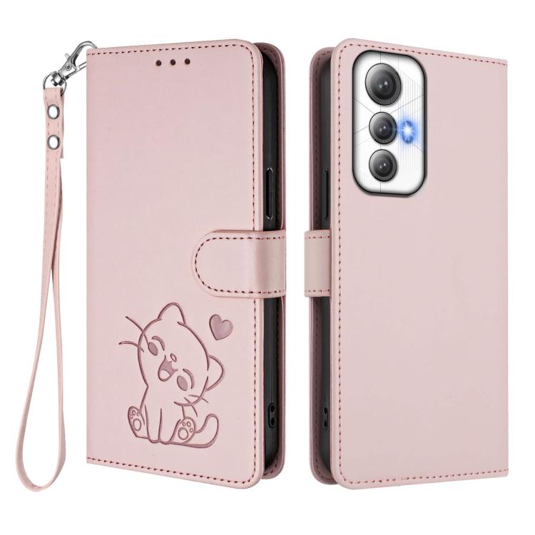 Embossed Heart Cat Leather Phone Case with Hand Strap, For Cubot Max 5, For Cubot A10, For Cubot Note 40, For Cubot P50
