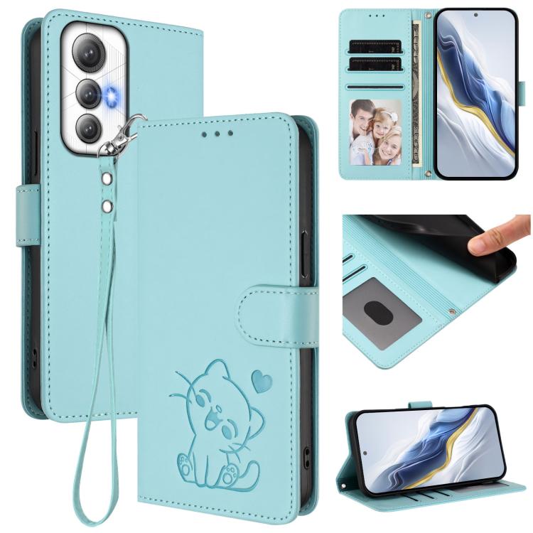 Embossed Heart Cat Leather Phone Case with Hand Strap, For Cubot Max 5, For Cubot A10, For Cubot Note 40, For Cubot P50