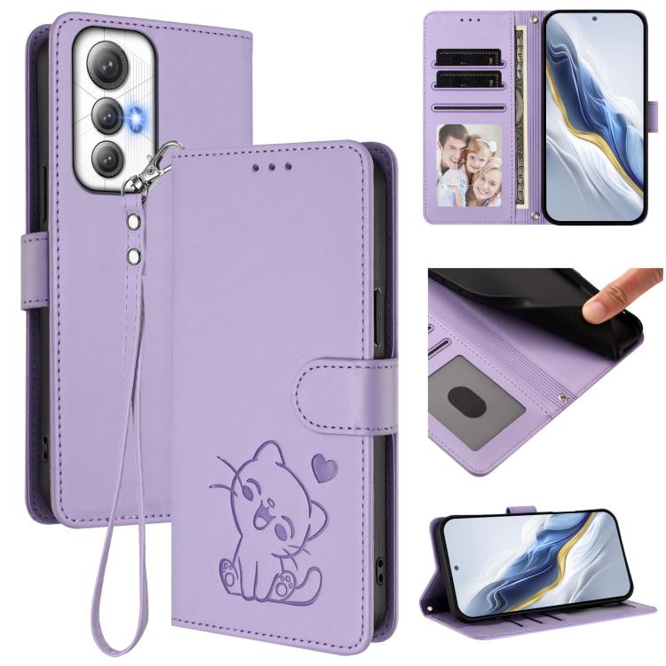 Embossed Heart Cat Leather Phone Case with Hand Strap, For Cubot Max 5, For Cubot A10, For Cubot Note 40, For Cubot P50
