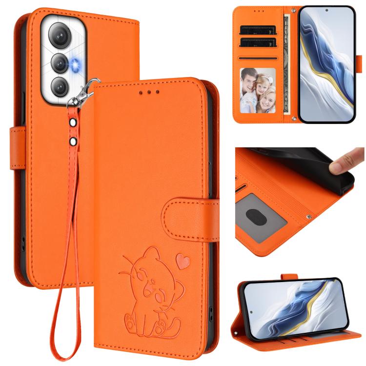 Embossed Heart Cat Leather Phone Case with Hand Strap, For Cubot Max 5, For Cubot A10, For Cubot Note 40, For Cubot P50