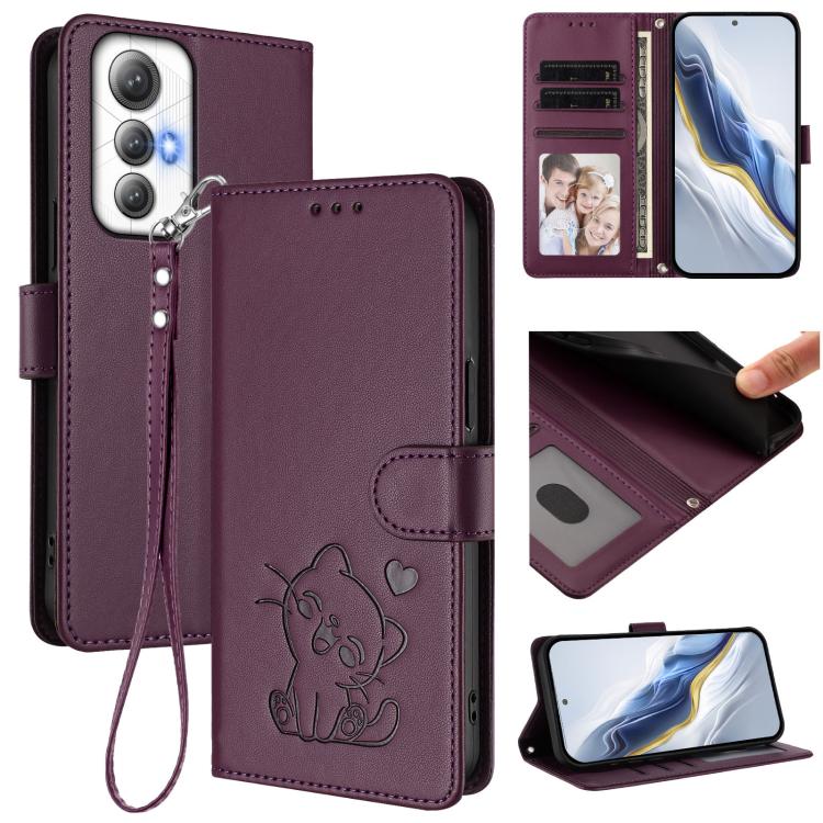 Embossed Heart Cat Leather Phone Case with Hand Strap, For Cubot Max 5, For Cubot A10, For Cubot Note 40, For Cubot P50