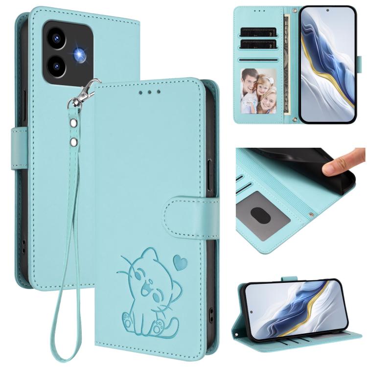 Embossed Heart Cat Leather Phone Case with Hand Strap, For Cubot Max 5, For Cubot A10, For Cubot Note 40, For Cubot P50