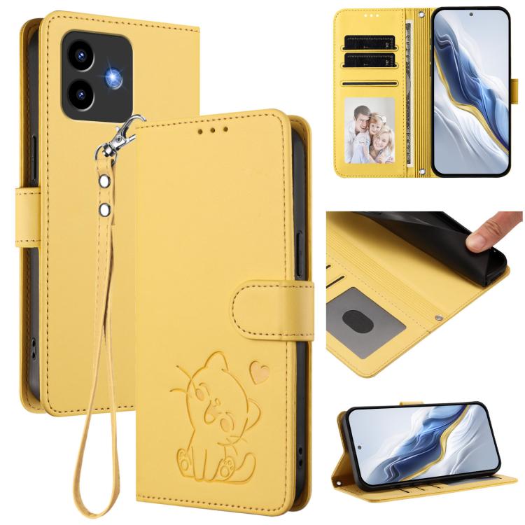 Embossed Heart Cat Leather Phone Case with Hand Strap, For Cubot Max 5, For Cubot A10, For Cubot Note 40, For Cubot P50