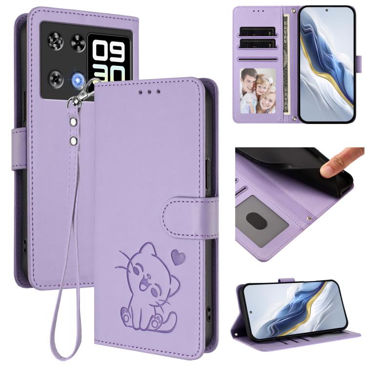 Embossed Heart Cat Leather Phone Case with Hand Strap, For Cubot A40, For Cubot P90, For Cubot A30, For Cubot A20