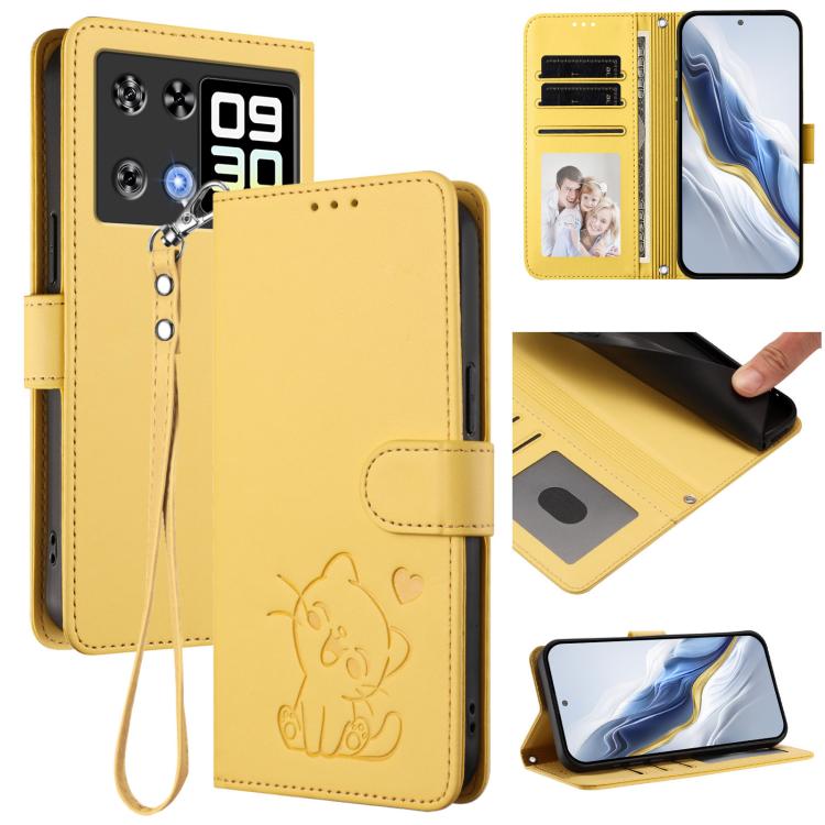 Embossed Heart Cat Leather Phone Case with Hand Strap, For Cubot A40, For Cubot P90, For Cubot A30, For Cubot A20