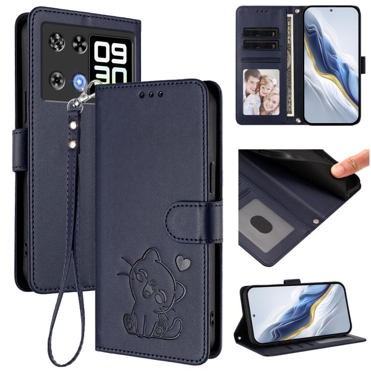 Embossed Heart Cat Leather Phone Case with Hand Strap, For Cubot A40, For Cubot P90, For Cubot A30, For Cubot A20