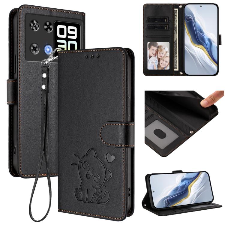 Embossed Heart Cat Leather Phone Case with Hand Strap, For Cubot A40, For Cubot P90, For Cubot A30, For Cubot A20