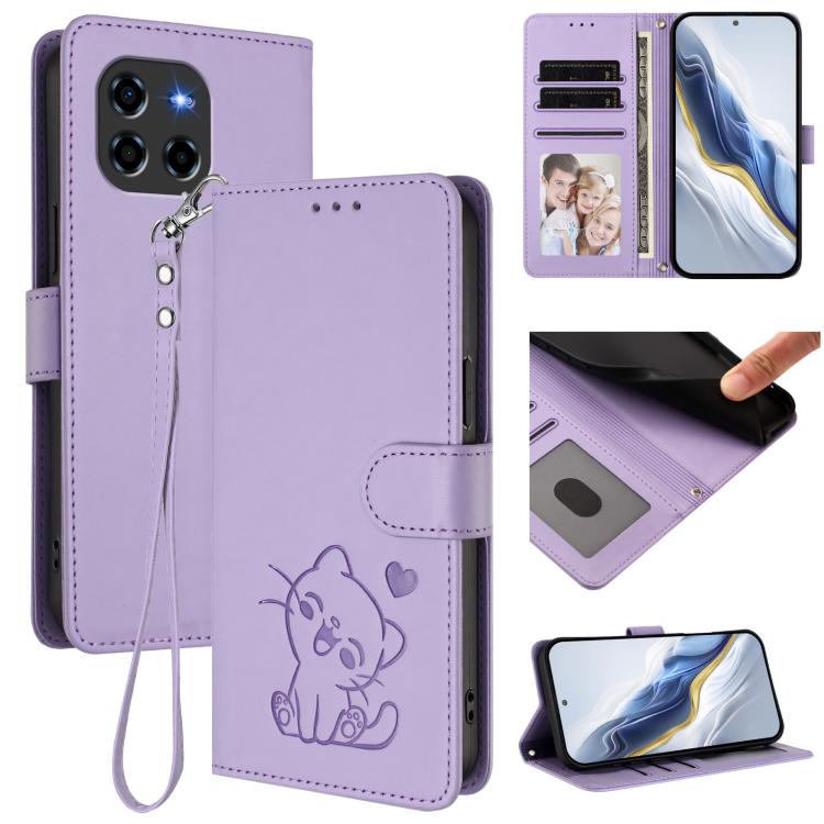 Embossed Heart Cat Leather Phone Case with Hand Strap, For Doogee Blade GT, For Doogee N55 / N55 Plus