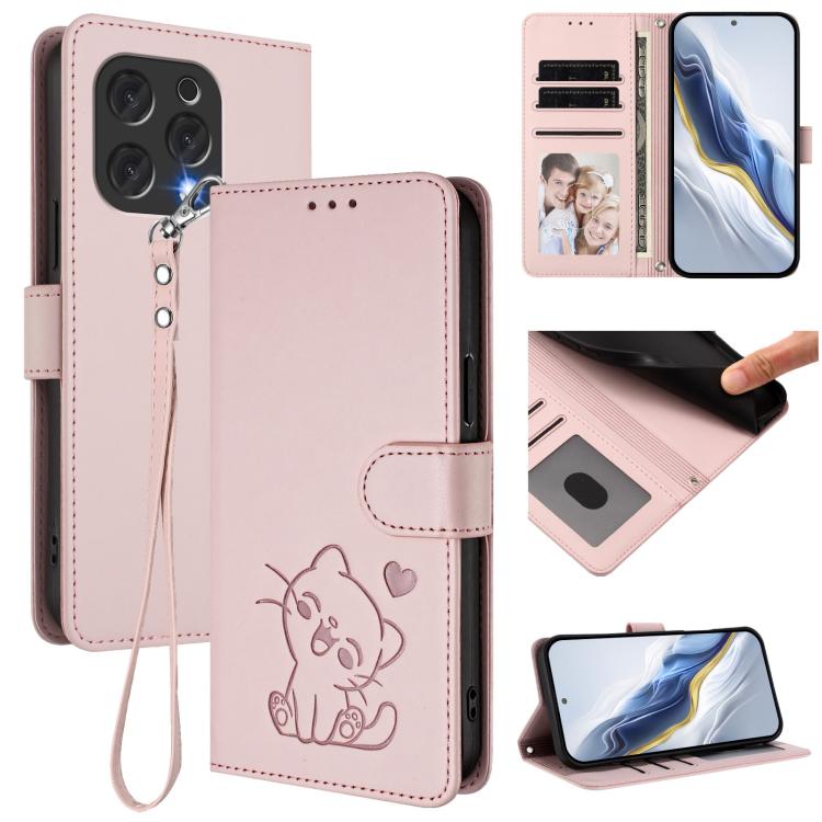 Embossed Heart Cat Leather Phone Case with Hand Strap, For Doogee Blade GT, For Doogee N55 / N55 Plus