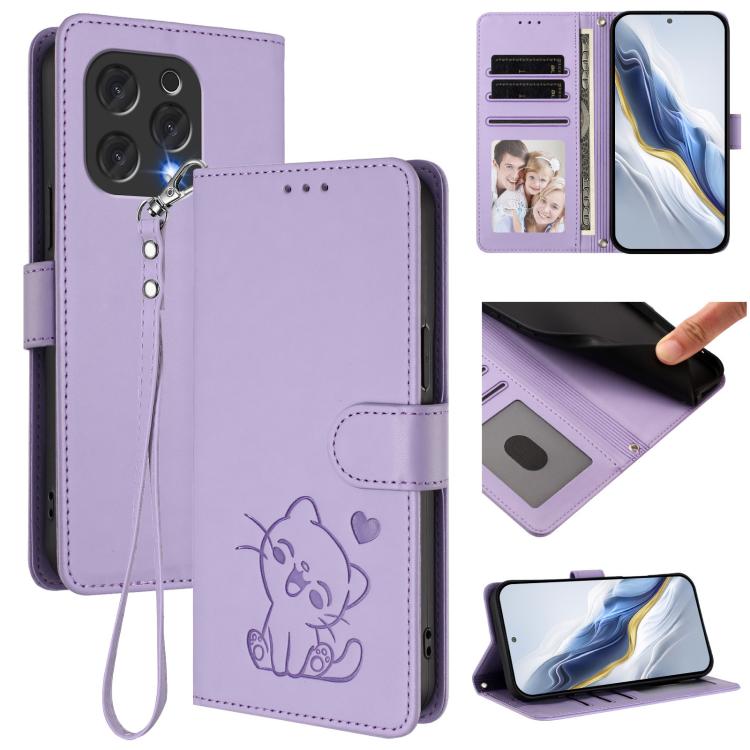 Embossed Heart Cat Leather Phone Case with Hand Strap, For Doogee Blade GT, For Doogee N55 / N55 Plus