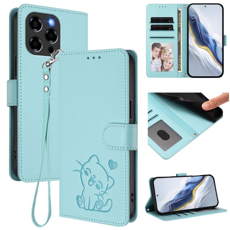 Embossed Heart Cat Leather Phone Case with Hand Strap, For Doogee Note 56 / Note 56 Pro, For Doogee N60 Pro, For Doogee Note 59 / Note 59 Pro, For Doogee Note 58 / Note 58 Pro
