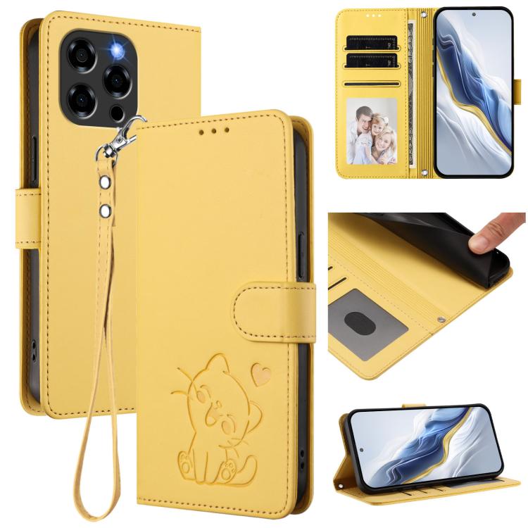 Embossed Heart Cat Leather Phone Case with Hand Strap, For Doogee Note 56 / Note 56 Pro, For Doogee N60 Pro, For Doogee Note 59 / Note 59 Pro, For Doogee Note 58 / Note 58 Pro