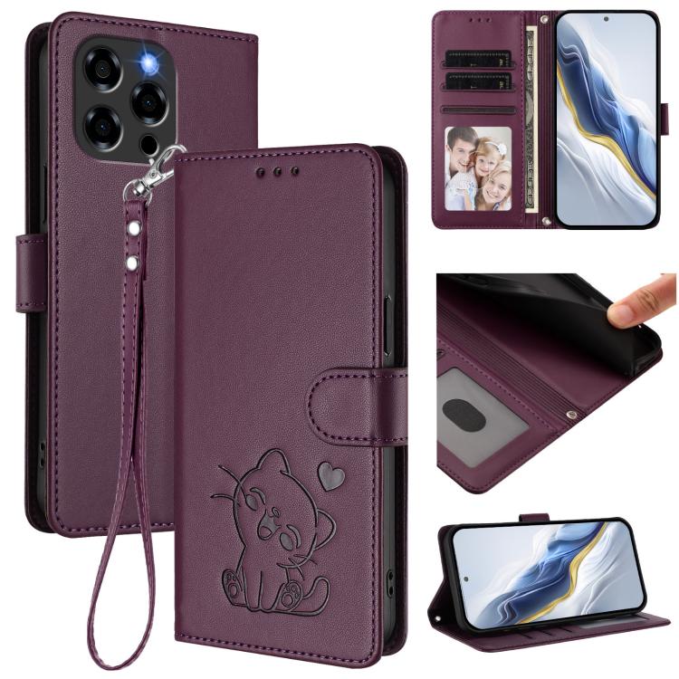 Embossed Heart Cat Leather Phone Case with Hand Strap, For Doogee Note 56 / Note 56 Pro, For Doogee N60 Pro, For Doogee Note 59 / Note 59 Pro, For Doogee Note 58 / Note 58 Pro