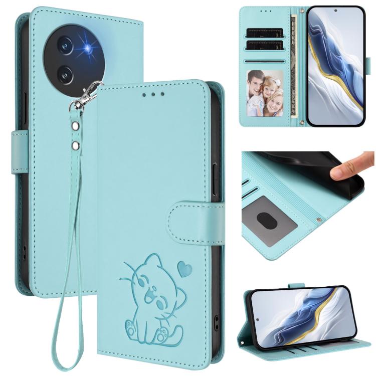 Embossed Heart Cat Leather Phone Case with Hand Strap, For Doogee Note 56 / Note 56 Pro, For Doogee N60 Pro, For Doogee Note 59 / Note 59 Pro, For Doogee Note 58 / Note 58 Pro