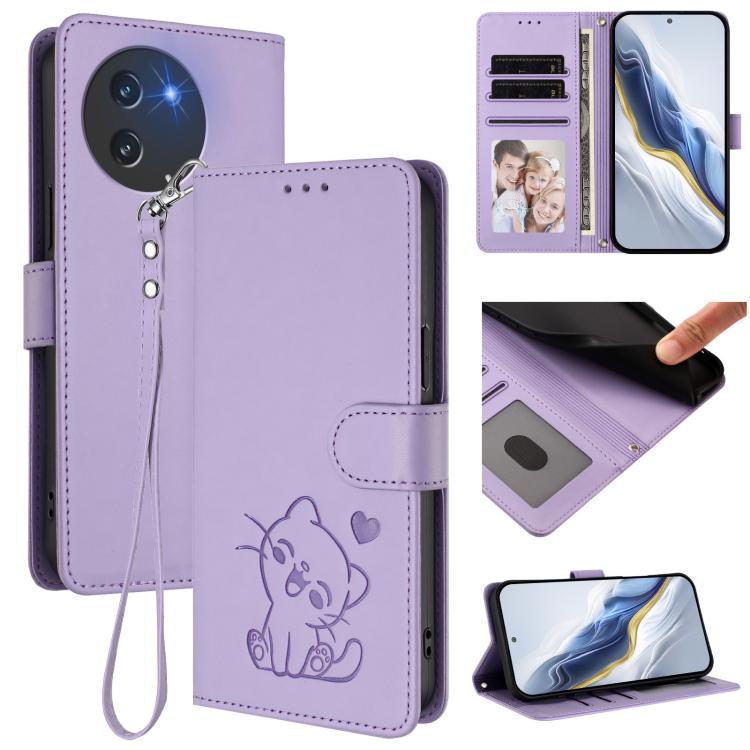 Embossed Heart Cat Leather Phone Case with Hand Strap, For Doogee Note 56 / Note 56 Pro, For Doogee N60 Pro, For Doogee Note 59 / Note 59 Pro, For Doogee Note 58 / Note 58 Pro