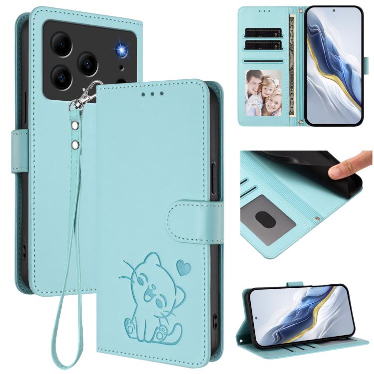Embossed Heart Cat Leather Phone Case with Hand Strap, For Doogee Note 56 / Note 56 Pro, For Doogee N60 Pro, For Doogee Note 59 / Note 59 Pro, For Doogee Note 58 / Note 58 Pro
