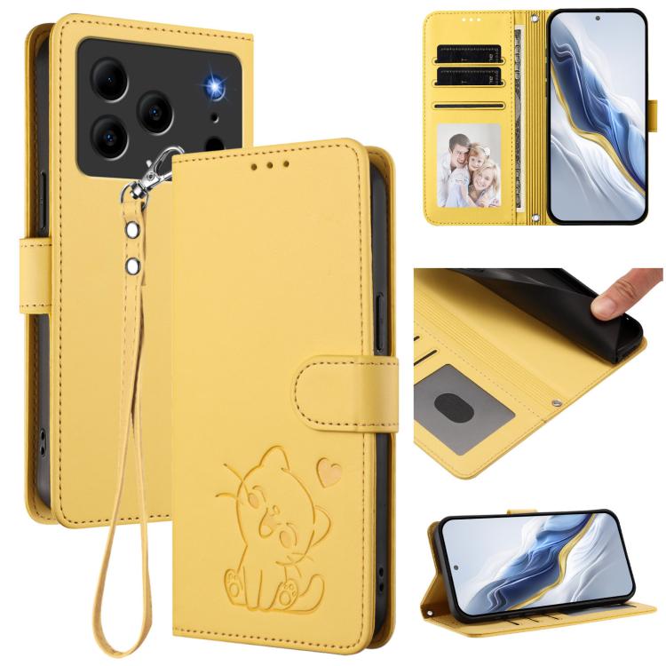 Embossed Heart Cat Leather Phone Case with Hand Strap, For Doogee Note 56 / Note 56 Pro, For Doogee N60 Pro, For Doogee Note 59 / Note 59 Pro, For Doogee Note 58 / Note 58 Pro