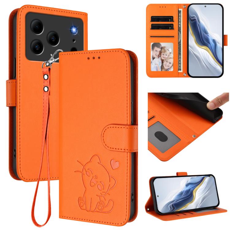 Embossed Heart Cat Leather Phone Case with Hand Strap, For Doogee Note 56 / Note 56 Pro, For Doogee N60 Pro, For Doogee Note 59 / Note 59 Pro, For Doogee Note 58 / Note 58 Pro