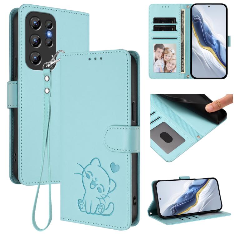 Embossed Heart Cat Leather Phone Case with Hand Strap, For Oukitel C59 / C59 Pro, For Oukitel C1 / C1 Pro, For Oukitel C65 / C65 Pro, For Oukitel C58 / C58 Pro