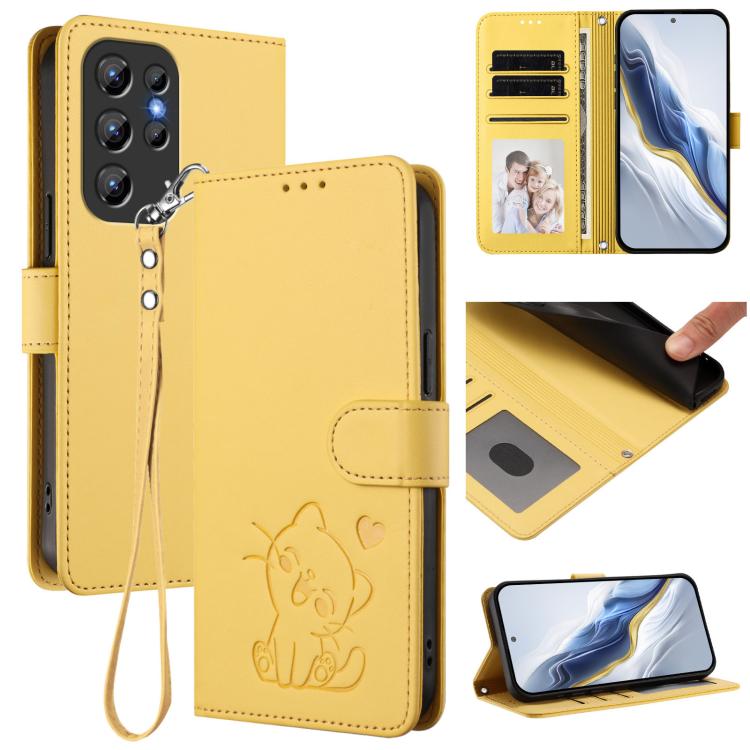 Embossed Heart Cat Leather Phone Case with Hand Strap, For Oukitel C59 / C59 Pro, For Oukitel C1 / C1 Pro, For Oukitel C65 / C65 Pro, For Oukitel C58 / C58 Pro
