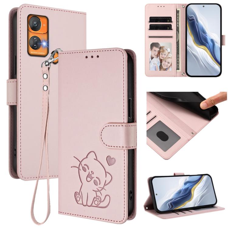 Embossed Heart Cat Leather Phone Case with Hand Strap, For Oukitel C51, For Oukitel C38, For Oukitel C35, For Oukitel C33