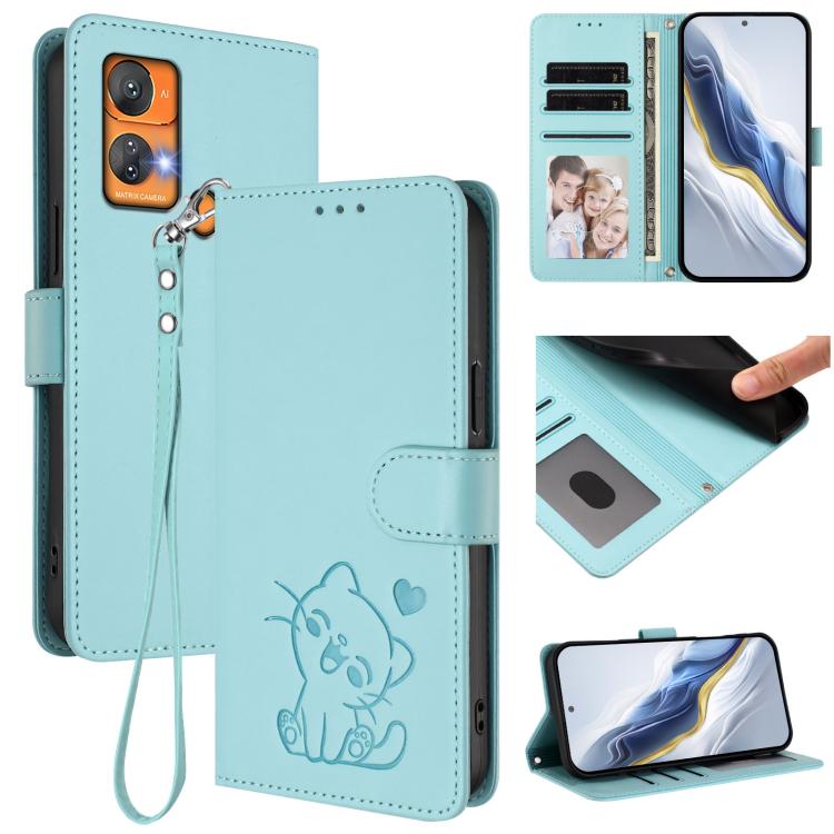 Embossed Heart Cat Leather Phone Case with Hand Strap, For Oukitel C51, For Oukitel C38, For Oukitel C35, For Oukitel C33
