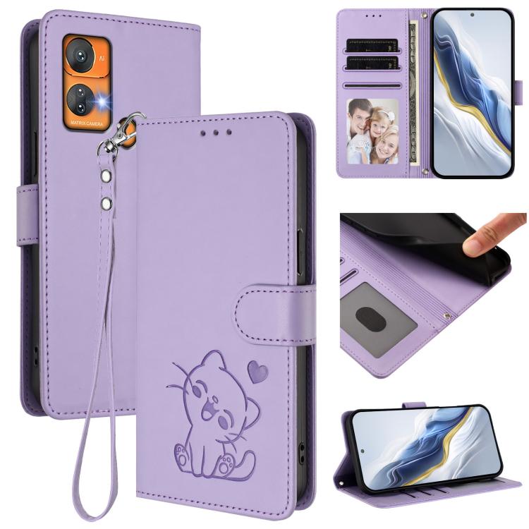 Embossed Heart Cat Leather Phone Case with Hand Strap, For Oukitel C51, For Oukitel C38, For Oukitel C35, For Oukitel C33