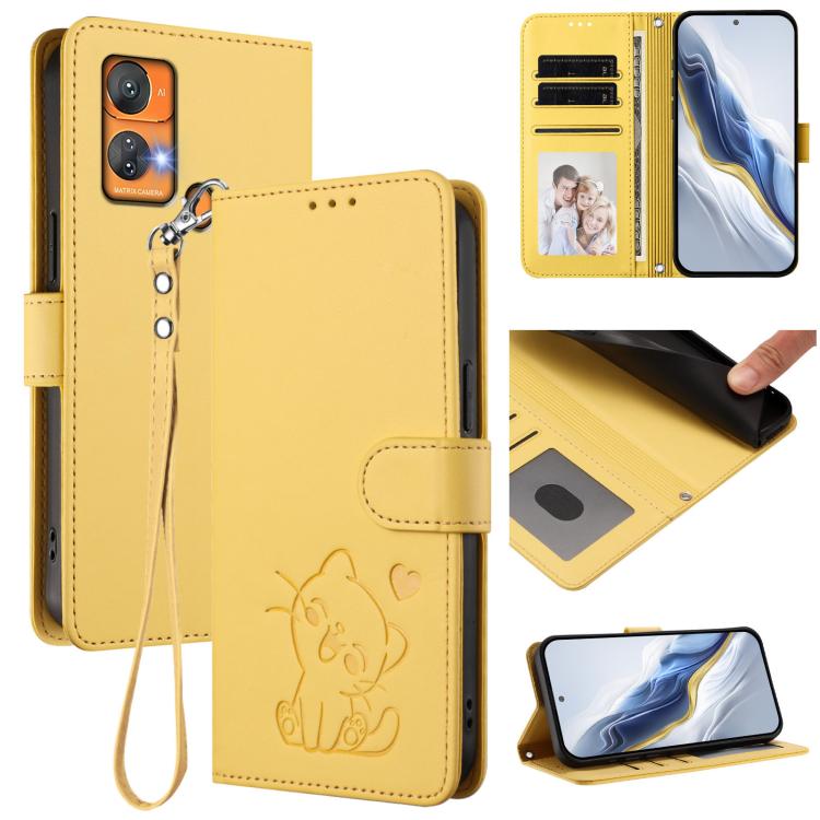 Embossed Heart Cat Leather Phone Case with Hand Strap, For Oukitel C51, For Oukitel C38, For Oukitel C35, For Oukitel C33