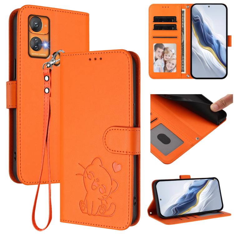 Embossed Heart Cat Leather Phone Case with Hand Strap, For Oukitel C51, For Oukitel C38, For Oukitel C35, For Oukitel C33