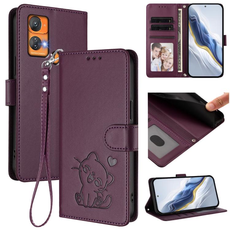 Embossed Heart Cat Leather Phone Case with Hand Strap, For Oukitel C51, For Oukitel C38, For Oukitel C35, For Oukitel C33