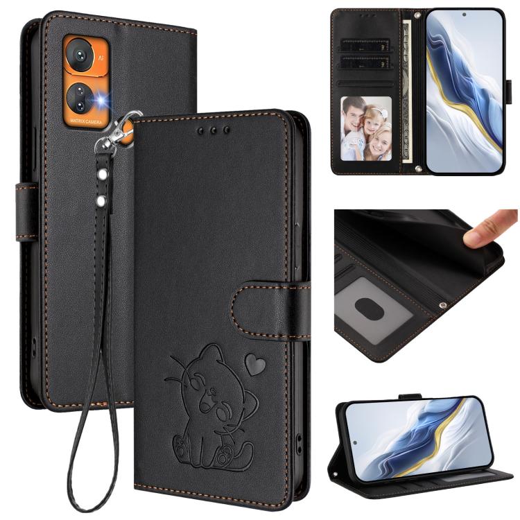 Embossed Heart Cat Leather Phone Case with Hand Strap, For Oukitel C51, For Oukitel C38, For Oukitel C35, For Oukitel C33