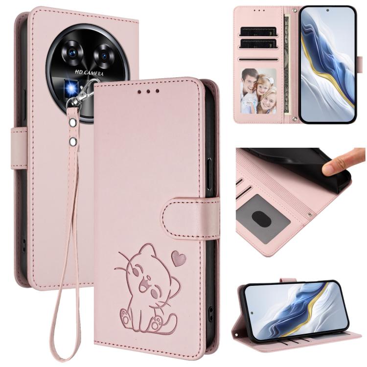 Embossed Heart Cat Leather Phone Case with Hand Strap, For Oukitel C57S / C57 Pro / Blu J12, For Oukitel C53, For Oukitel C50, For Oukitel C37