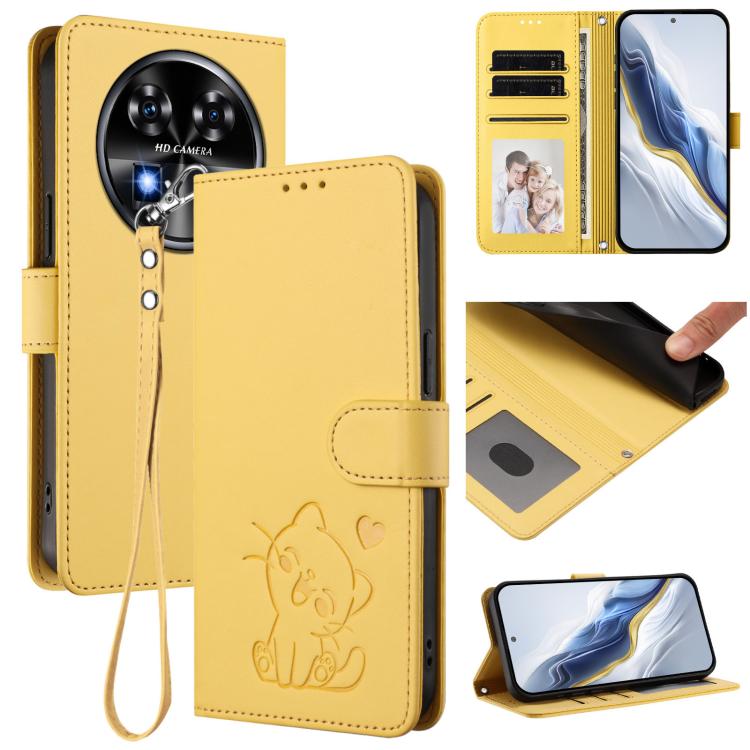 Embossed Heart Cat Leather Phone Case with Hand Strap, For Oukitel C57S / C57 Pro / Blu J12, For Oukitel C53, For Oukitel C50, For Oukitel C37