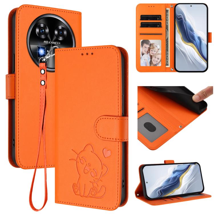 Embossed Heart Cat Leather Phone Case with Hand Strap, For Oukitel C57S / C57 Pro / Blu J12, For Oukitel C53, For Oukitel C50, For Oukitel C37