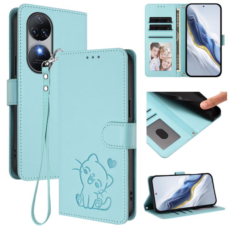 Embossed Heart Cat Leather Phone Case with Hand Strap, For Oukitel C51, For Oukitel C38, For Oukitel C35, For Oukitel C33
