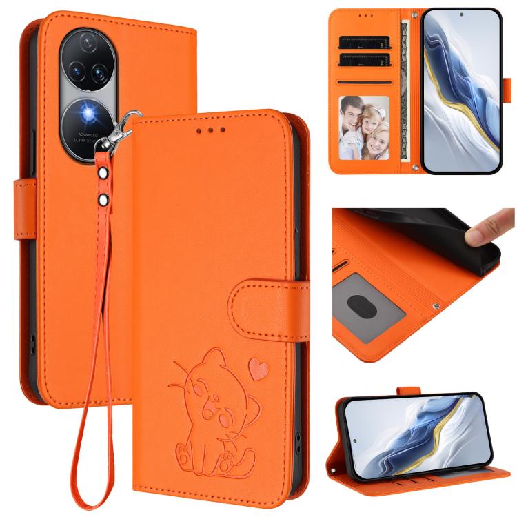 Embossed Heart Cat Leather Phone Case with Hand Strap, For Oukitel C51, For Oukitel C38, For Oukitel C35, For Oukitel C33