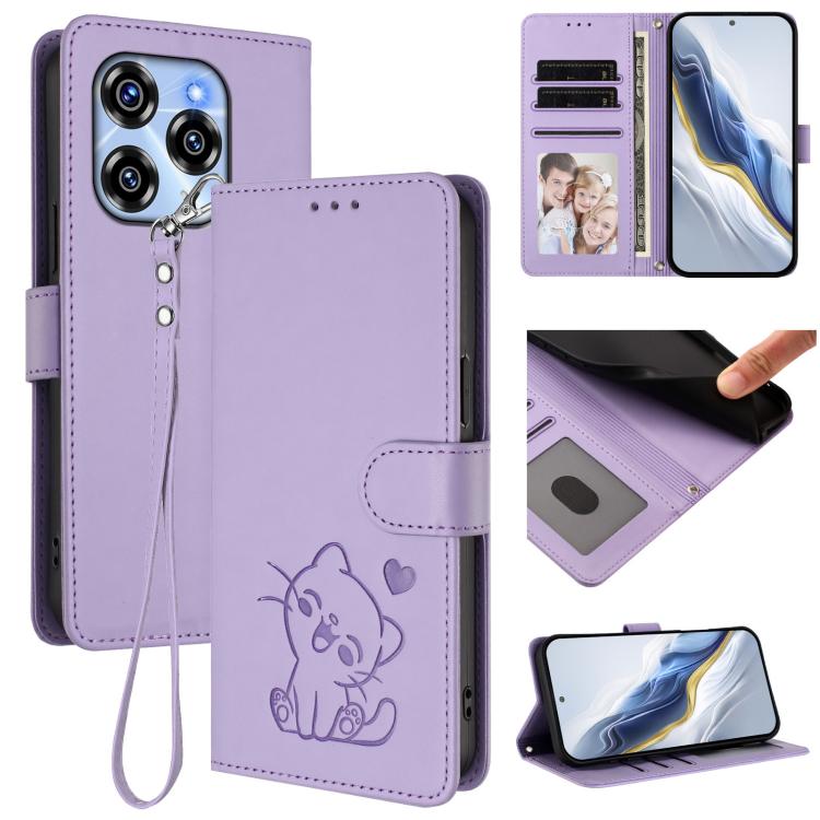 Embossed Heart Cat Leather Phone Case with Hand Strap, For Oukitel C57S / C57 Pro / Blu J12, For Oukitel C53, For Oukitel C50, For Oukitel C37