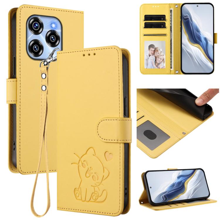 Embossed Heart Cat Leather Phone Case with Hand Strap, For Oukitel C57S / C57 Pro / Blu J12, For Oukitel C53, For Oukitel C50, For Oukitel C37