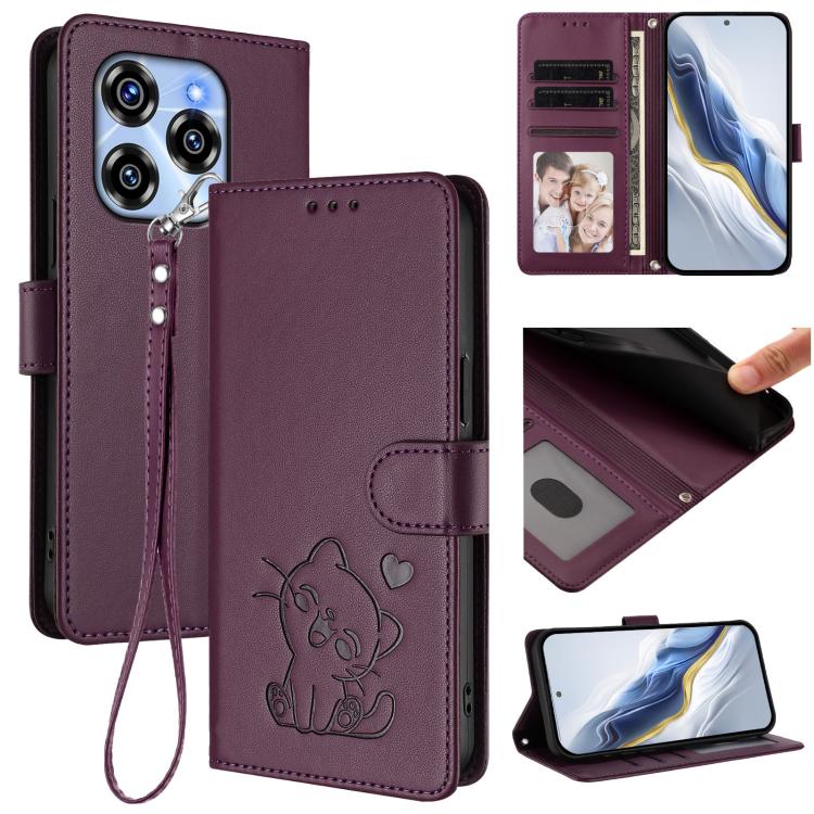 Embossed Heart Cat Leather Phone Case with Hand Strap, For Oukitel C57S / C57 Pro / Blu J12, For Oukitel C53, For Oukitel C50, For Oukitel C37