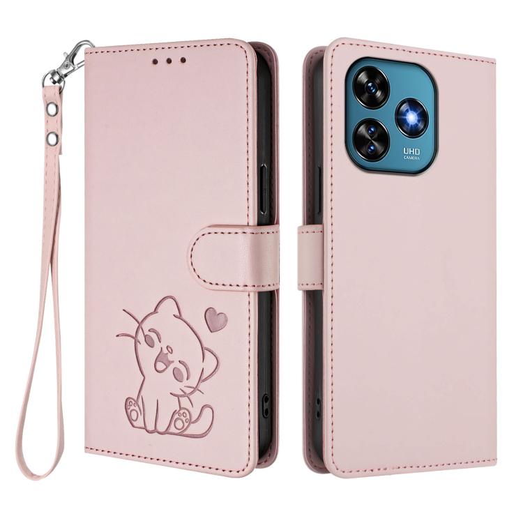 Embossed Heart Cat Leather Phone Case with Hand Strap, For Oukitel C51, For Oukitel C38, For Oukitel C35, For Oukitel C33