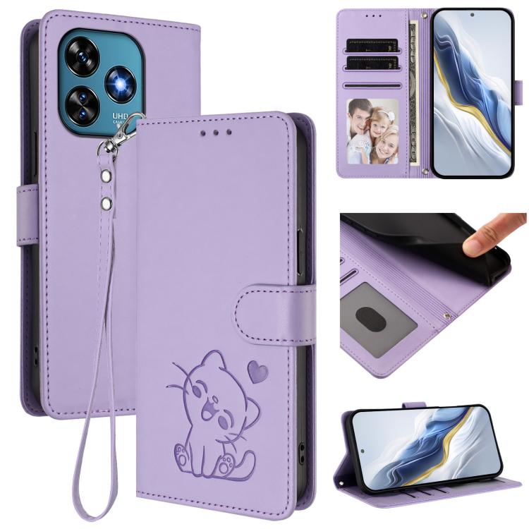 Embossed Heart Cat Leather Phone Case with Hand Strap, For Oukitel C51, For Oukitel C38, For Oukitel C35, For Oukitel C33