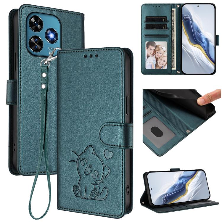 Embossed Heart Cat Leather Phone Case with Hand Strap, For Oukitel C51, For Oukitel C38, For Oukitel C35, For Oukitel C33