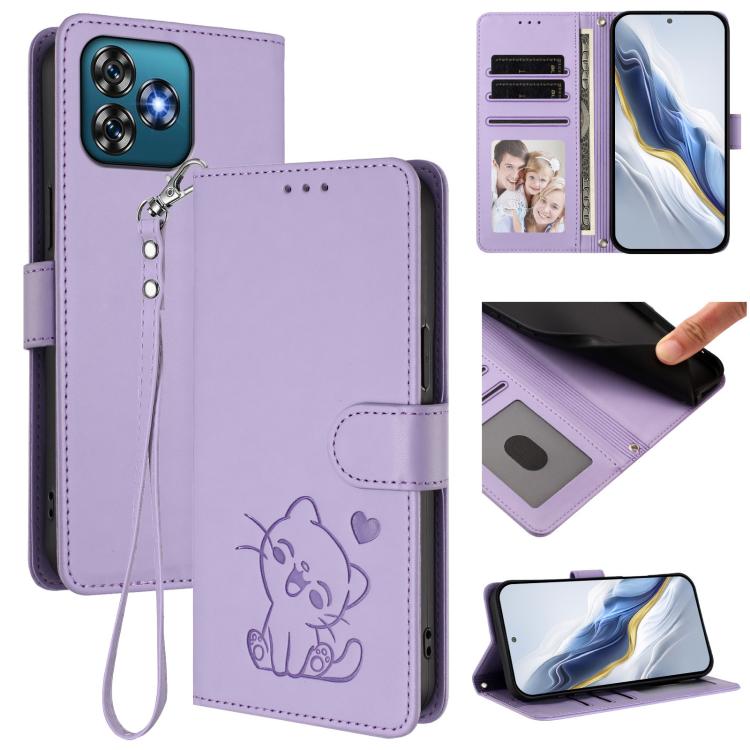 Embossed Heart Cat Leather Phone Case with Hand Strap, For Oukitel C57S / C57 Pro / Blu J12, For Oukitel C53, For Oukitel C50, For Oukitel C37