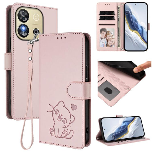 Embossed Heart Cat Leather Phone Case with Hand Strap, For Oukitel C57S / C57 Pro / Blu J12, For Oukitel C53, For Oukitel C50, For Oukitel C37