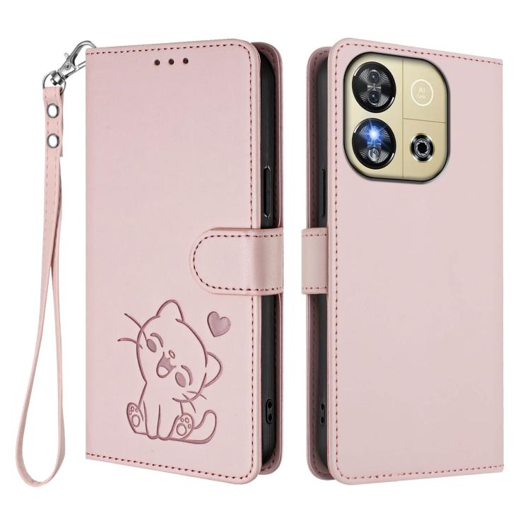 Embossed Heart Cat Leather Phone Case with Hand Strap, For Oukitel C57S / C57 Pro / Blu J12, For Oukitel C53, For Oukitel C50, For Oukitel C37